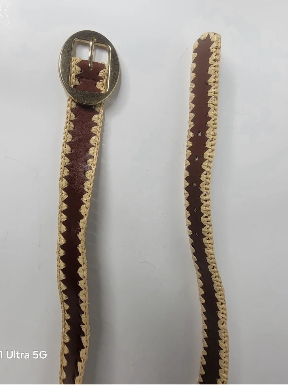 Mango handwoven edge brown leather belt whit gold buckle size S